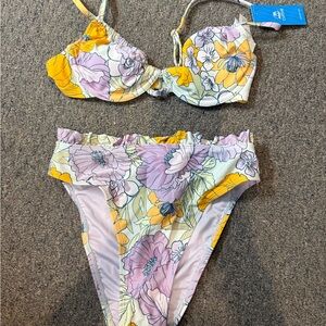 Cupshe Floral Bikini in Yellow and Purple